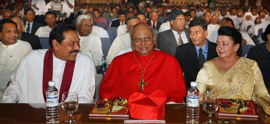 Malcom Cardinal Cooray with Mahinda and Shiranthi Rajapaksa