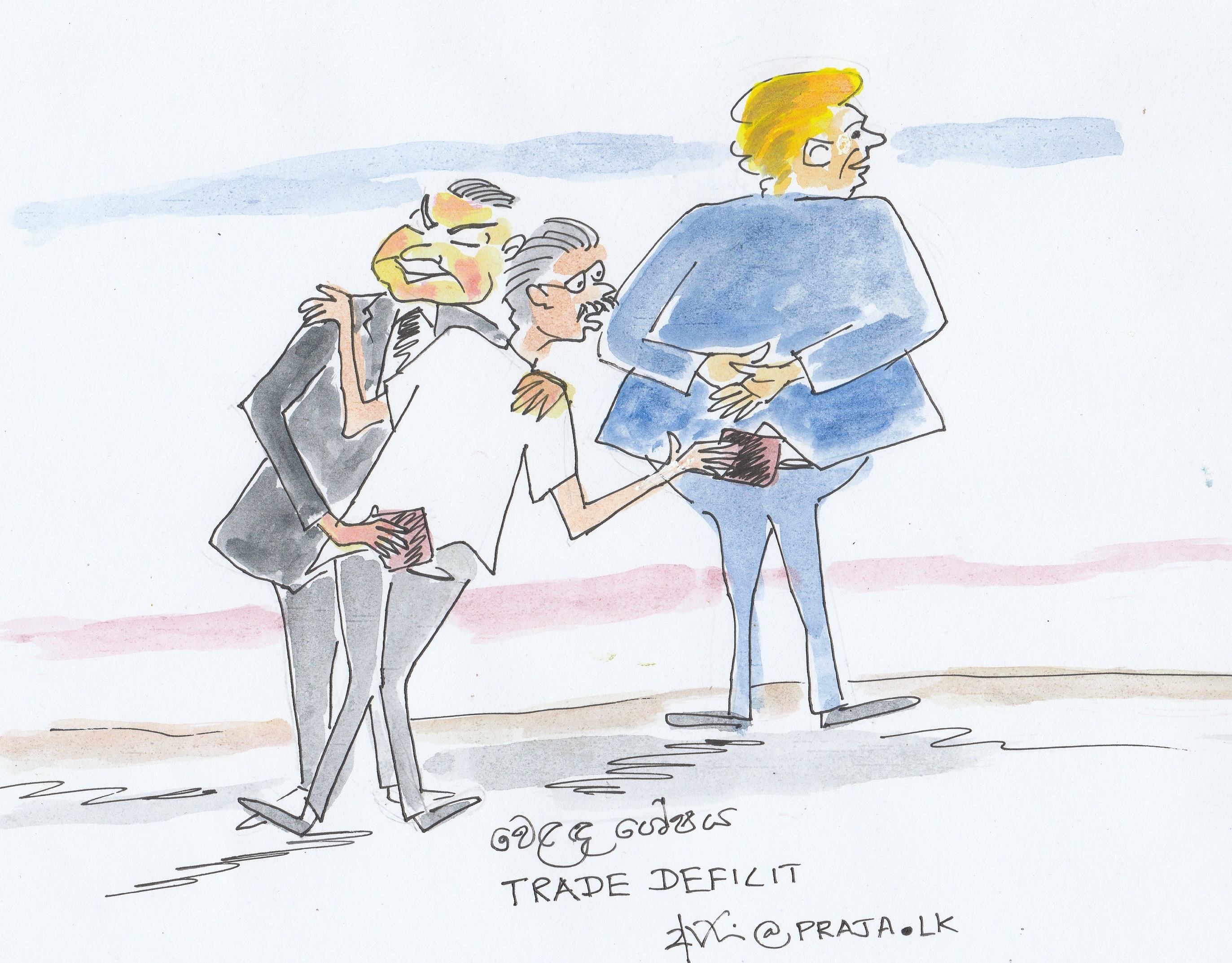 Trade deficits of Sri Lanka with China and US - cartoon