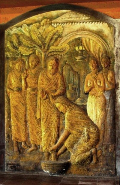 bas-relief sculpture of Jesus washing the feet of his disciples at Tulana in Kelaniya