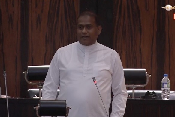Premalal Jayasekara addressing parliament after coming from the death row